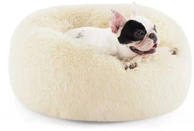 Main image of Calming Small Dog Bed Donut Washable CatPuppy Bed,23 inches | Fluffy Faux Fur Round Cuddler,Anti-Slip Bottom,Anti-Anxiety,Deep Sleeping for Large Cat & Pets Up to 25 Lbs,Ivory Beige