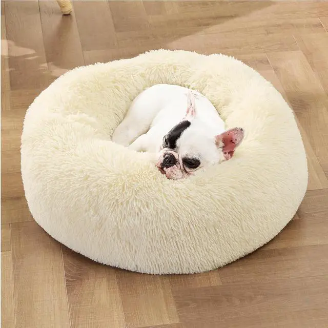 Alt view image 4 of 7 - Calming Small Dog Bed Donut Washable CatPuppy Bed,23 inches | Fluffy Faux Fur Round Cuddler,Anti-Slip Bottom,Anti-Anxiety,Deep Sleeping for Large Cat & Pets Up to 25 Lbs,Ivory Beige