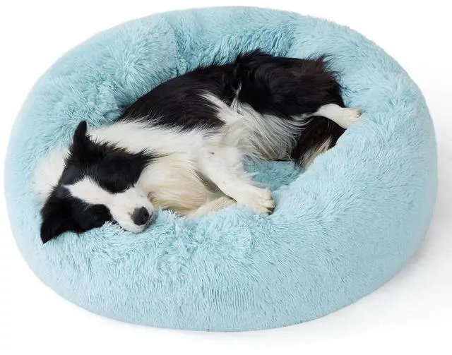 Main image of Calming Dog Beds Large Sized Dog Donut Washable Pet Bed,36ins | Fluffy Faux Fur Round Cuddler,with Removable Washable Cover,Anti-Slip Bottom,Anti-Anxiety,for Pets Up to 80 Lbs,Aqua Blue
