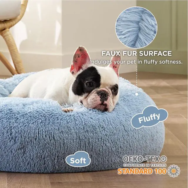 Alt view image 2 of 6 - Calming Small Dog Bed Donut Washable CatPuppy Bed,23 inches | Fluffy Faux Fur Round Cuddler,Anti-Slip Bottom,Anti-Anxiety,Deep Sleeping for Large Cat & Pets Up to 25 Lbs,Light Blue