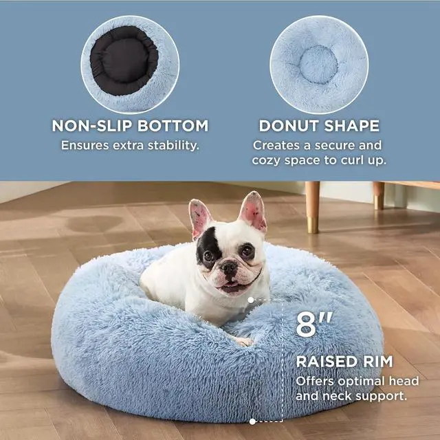 Alt view image 3 of 6 - Calming Small Dog Bed Donut Washable CatPuppy Bed,23 inches | Fluffy Faux Fur Round Cuddler,Anti-Slip Bottom,Anti-Anxiety,Deep Sleeping for Large Cat & Pets Up to 25 Lbs,Light Blue