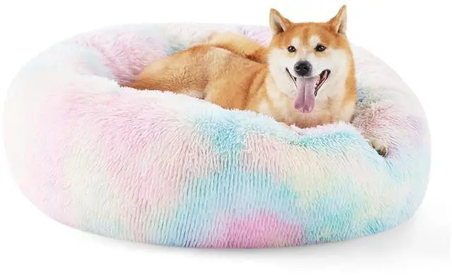 Main image of Calming Dog Bed Medium Size Dog Donut Washable Pet Bed,30ins | Fluffy Faux Fur Round Cuddler,Machine Washable,Anti-Slip Bottom,Anti-Anxiety,Deep Sleeping for Pets Up to 45 Lbs,Multi Color