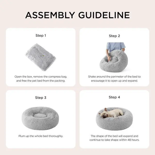 Alt view image 6 of 7 - Calming Small Dog Bed Donut Washable CatPuppy Bed,23 inches | Fluffy Faux Fur Round Cuddler,Anti-Slip Bottom,Anti-Anxiety,Deep Sleeping for Large Cat & Pets Up to 25 Lbs,Pale Grey