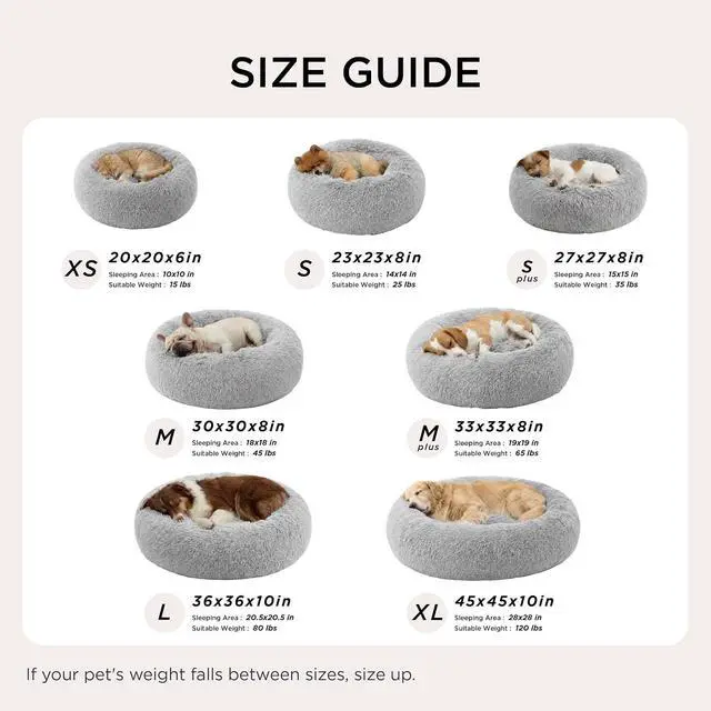 Alt view image 7 of 7 - Calming Small Dog Bed Donut Washable CatPuppy Bed,23 inches | Fluffy Faux Fur Round Cuddler,Anti-Slip Bottom,Anti-Anxiety,Deep Sleeping for Large Cat & Pets Up to 25 Lbs,Pale Grey
