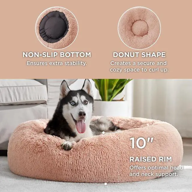 Alt view image 3 of 6 - Calming Dog Beds Large Sized Dog Donut Washable Pet Bed,36ins Pink | Fluffy Faux Fur Round Cuddler,with Removable Washable Cover,Anti-Slip Bottom,Anti-Anxiety,Deep Sleeping for Pets Up to 80 Lbs