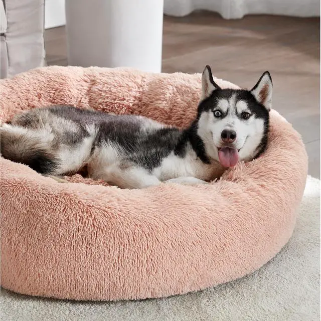 Alt view image 4 of 6 - Calming Dog Beds Large Sized Dog Donut Washable Pet Bed,36ins Pink | Fluffy Faux Fur Round Cuddler,with Removable Washable Cover,Anti-Slip Bottom,Anti-Anxiety,Deep Sleeping for Pets Up to 80 Lbs