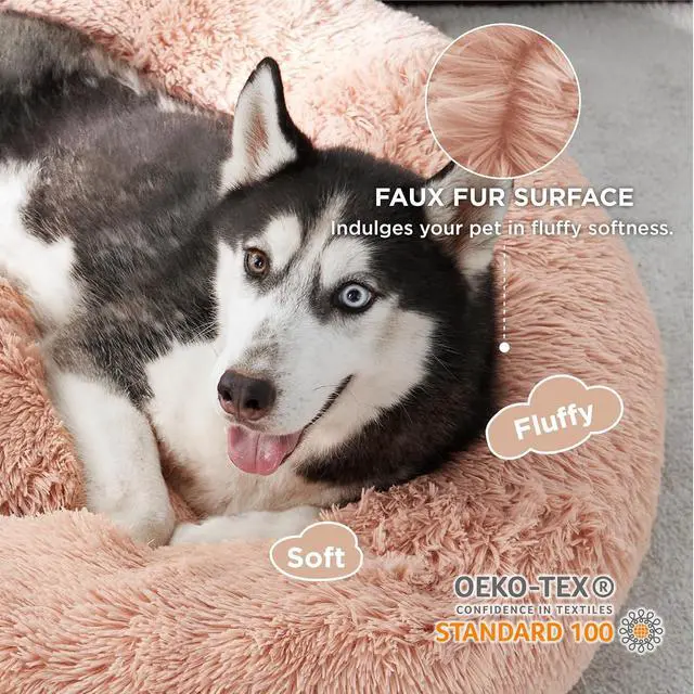Alt view image 2 of 6 - Calming Dog Beds Large Sized Dog Donut Washable Pet Bed,36ins Pink | Fluffy Faux Fur Round Cuddler,with Removable Washable Cover,Anti-Slip Bottom,Anti-Anxiety,Deep Sleeping for Pets Up to 80 Lbs