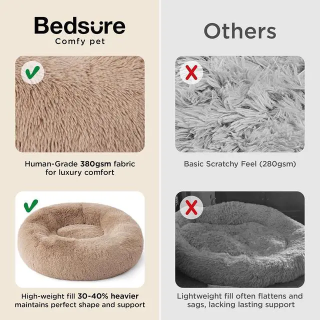 Alt view image 3 of 7 - Calming Small Medium Dog Bed Donut Washable Puppy Bed,27ins Camel | Oprah Daily Award,Fluffy Faux Fur Round Cuddler,Anti-Slip Bottom,Anti-Anxiety,Deep Sleeping for Pets Up to 35 Lbs