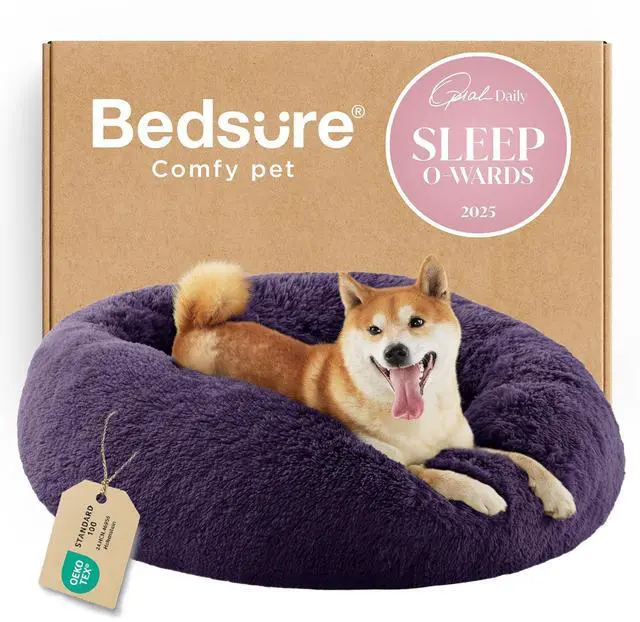 Main image of Calming Dog Bed Medium Size Dog Donut Washable Pet Bed,30ins Purple | Fluffy Faux Fur Round Cuddler,Machine Washable,Anti-Slip Bottom,Anti-Anxiety,Deep Sleeping for Pets Up to 45 Lbs