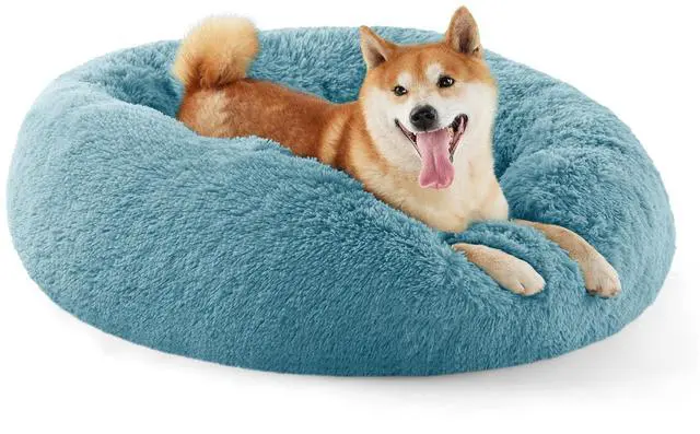 Main image of Calming Dog Bed Medium Size Dog Donut Washable Pet Bed,30ins | Fluffy Faux Fur Round Cuddler,Machine Washable,Anti-Slip Bottom,Anti-Anxiety,Deep Sleeping for Pets Up to 45 Lbs,Washed Blue