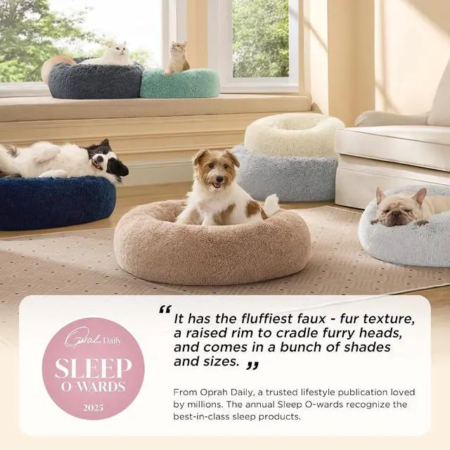Alt view image 2 of 7 - Calming Small Medium Dog Bed Donut Washable Puppy Bed,27ins Camel | Oprah Daily Award,Fluffy Faux Fur Round Cuddler,Anti-Slip Bottom,Anti-Anxiety,Deep Sleeping for Pets Up to 35 Lbs