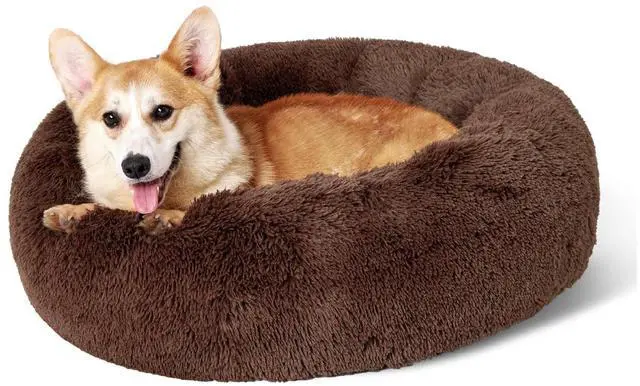 Main image of Calming Dog Bed Medium Large Size Dogs Washable Pet Bed,33ins | Fluffy Faux Fur Round Donut Cuddler,Machine Washable,Anti-Slip Bottom,Anti-Anxiety,Deep Sleeping for Pets Up to 65 Lbs,Coffee