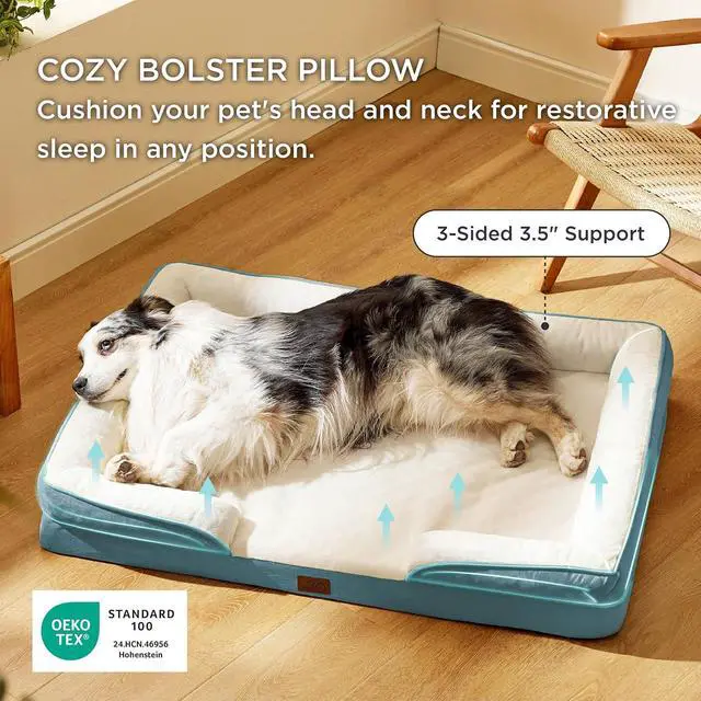 Alt view image 3 of 7 - Orthopedic XL Dog Bed Extra Large with Removable Washable Cover | 42" Classic Comfy Xlarge Dog Couch Sofa Waterproof, Cozy Bolster Sides, Nonslip Bottom, Pet Bed for Cats,Senior Dogs, Blue