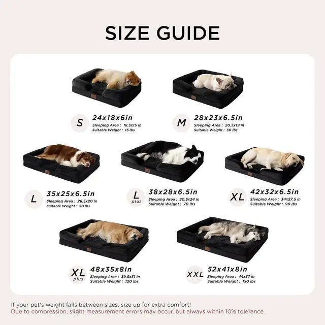 Alt view image 7 of 7 - Orthopedic XXL Dog Bed Extra Large with Removable Washable Cover | 52" Classic Comfy Giant Dog Couch Sofa Waterproof, Cozy Bolster Sides, Nonslip Bottom, Pet Bed for Cats,Senior Dogs, Black