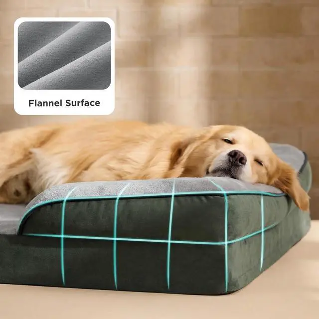 Alt view image 6 of 7 - Orthopedic XLPlus Dog Bed Extra Large with Removable Washable Cover | 48" Classic Giant Dog Couch Sofa Waterproof, Comfy Bolster Sides, Nonslip Bottom, Pet Bed for Cats,Senior Dogs, Dark Green
