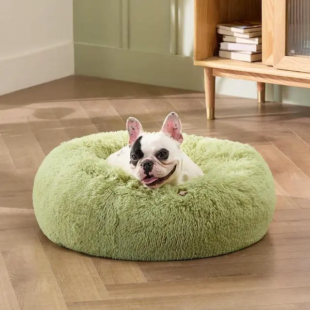 Alt view image 7 of 7 - Calming Small Dog Bed Donut Washable CatPuppy Bed,23 inches Green | Fluffy Faux Fur Round Cuddler,Machine Washable,Anti-Slip Bottom,Anti-Anxiety,Deep Sleeping for Large Cat & Pets Up to 25 Lbs
