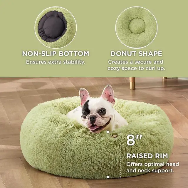 Alt view image 3 of 7 - Calming Small Dog Bed Donut Washable CatPuppy Bed,23 inches Green | Fluffy Faux Fur Round Cuddler,Machine Washable,Anti-Slip Bottom,Anti-Anxiety,Deep Sleeping for Large Cat & Pets Up to 25 Lbs