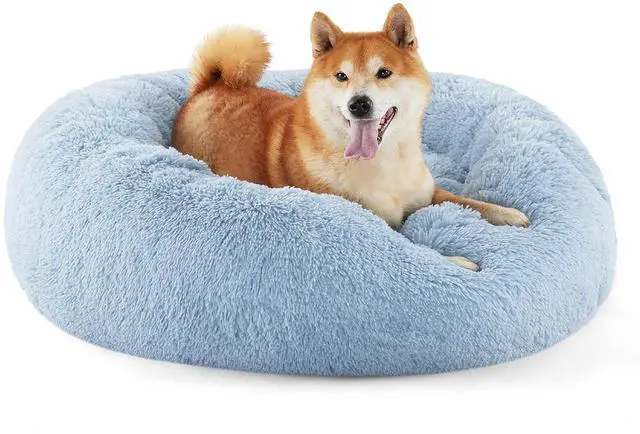 Main image of Calming Dog Bed Medium Size Dog Donut Washable Pet Bed,30ins | Fluffy Faux Fur Round Cuddler,Machine Washable,Anti-Slip Bottom,Anti-Anxiety,Deep Sleeping for Pets Up to 45 Lbs,Light Blue