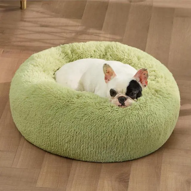 Alt view image 4 of 7 - Calming Small Dog Bed Donut Washable CatPuppy Bed,23 inches Green | Fluffy Faux Fur Round Cuddler,Machine Washable,Anti-Slip Bottom,Anti-Anxiety,Deep Sleeping for Large Cat & Pets Up to 25 Lbs