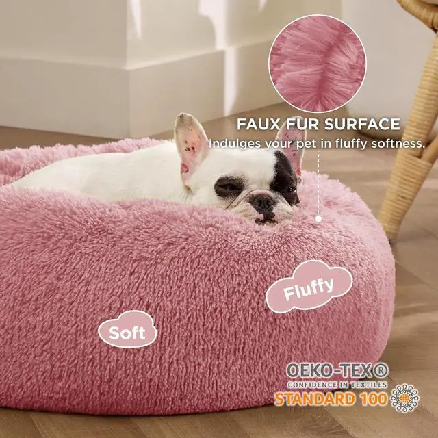 Alt view image 2 of 6 - Calming Small Dog Bed Donut Washable CatPuppy Bed,23 inches | Fluffy Faux Fur Round Cuddler,Anti-Slip Bottom,Anti-Anxiety,Deep Sleeping for Large Cat & Pets Up to 25 Lbs,Mauve Blush