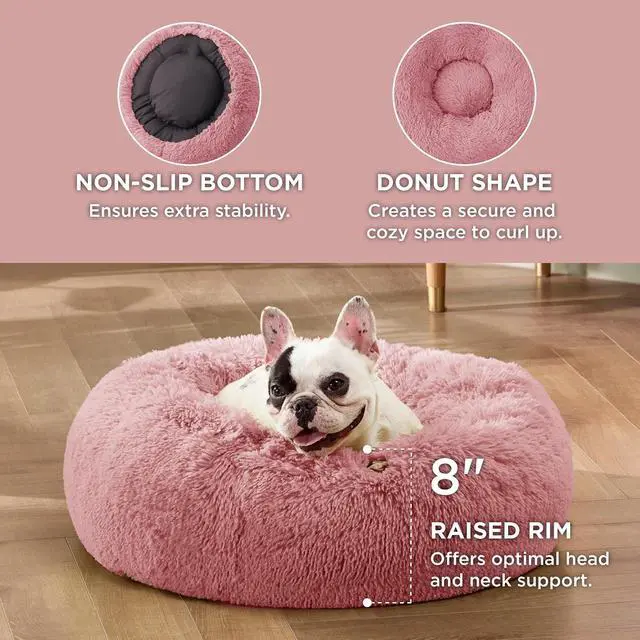 Alt view image 3 of 6 - Calming Small Dog Bed Donut Washable CatPuppy Bed,23 inches | Fluffy Faux Fur Round Cuddler,Anti-Slip Bottom,Anti-Anxiety,Deep Sleeping for Large Cat & Pets Up to 25 Lbs,Mauve Blush