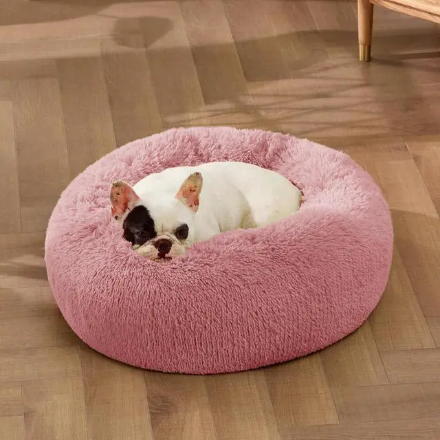 Alt view image 4 of 6 - Calming Small Dog Bed Donut Washable CatPuppy Bed,23 inches | Fluffy Faux Fur Round Cuddler,Anti-Slip Bottom,Anti-Anxiety,Deep Sleeping for Large Cat & Pets Up to 25 Lbs,Mauve Blush