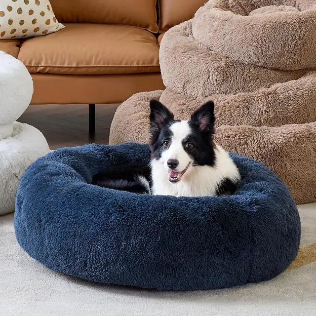 Alt view image 4 of 6 - Calming Dog Beds Large Sized Dog Donut Washable Pet Bed,36ins Navy | Fluffy Faux Fur Round Cuddler,with Removable Washable Cover,Anti-Slip Bottom,Anti-Anxiety,Deep Sleeping for Pets Up to 80 Lbs