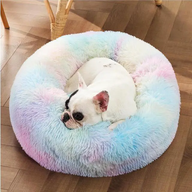 Alt view image 4 of 6 - Calming Small Dog Bed Donut Washable CatPuppy Bed,23 inches | Fluffy Faux Fur Round Cuddler,Anti-Slip Bottom,Anti-Anxiety,Deep Sleeping for Large Cat & Pets Up to 25 Lbs,Multi Color