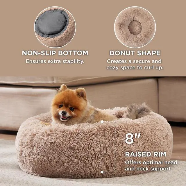 Alt view image 4 of 7 - Calming Cat Beds Donut Round Washable Kitten Bed,20 inches 2 Pack | Fluffy Faux Fur Cuddler,Anti-Slip Bottom,Anti-Anxiety,Deep Sleeping for Cats&Small Pets Up to 15 Lbs