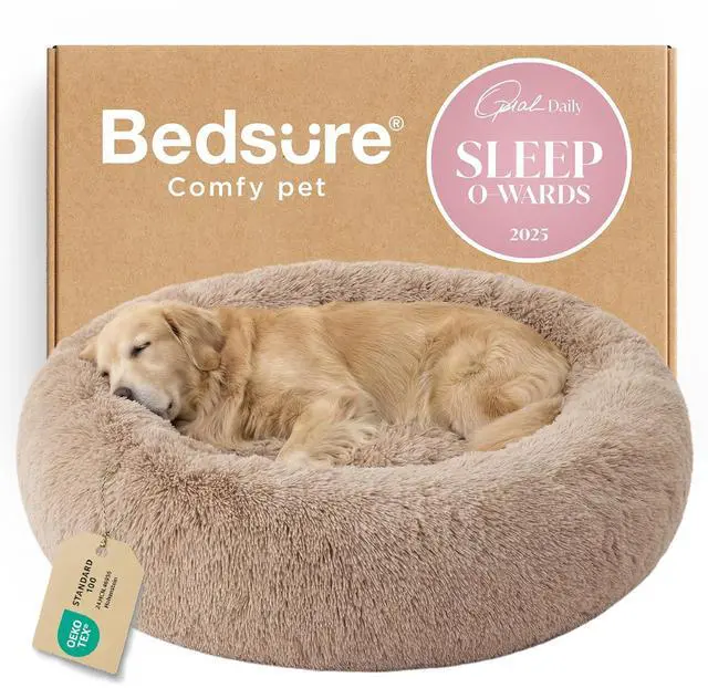 Main image of Calming XL Dog Bed Donut Washable Extra Large Pet Bed,45ins Camel | Oprah Daily Award,Fluffy Faux Fur Round Cuddler,Anti-Slip Bottom,Anti-Anxiety,Deep Sleep for Pets Up to 120 Lbs