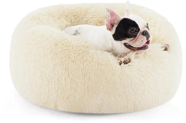 Main image of Calming Small Medium Dog Bed Donut Washable Puppy Bed,27ins Cream | Fluffy Faux Fur Round Cuddler,Machine Washable,Anti-Slip Bottom,Anti-Anxiety,Deep Sleeping for Pets Up to 35 Lbs