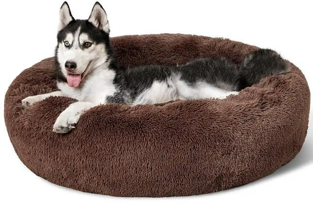 Main image of Calming Dog Beds Large Sized Dog Donut Washable Pet Bed,36in Coffee | Fluffy Faux Fur Round Cuddler,with Removable Washable Cover,Anti-Slip Bottom,Anti-Anxiety,Deep Sleeping for Pets Up to 80 Lbs