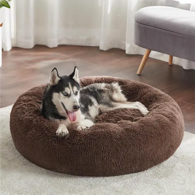Alt view image 4 of 6 - Calming Dog Beds Large Sized Dog Donut Washable Pet Bed,36in Coffee | Fluffy Faux Fur Round Cuddler,with Removable Washable Cover,Anti-Slip Bottom,Anti-Anxiety,Deep Sleeping for Pets Up to 80 Lbs
