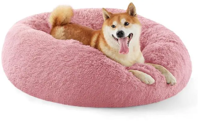 Main image of Calming Dog Bed Medium Size Dog Donut Washable Pet Bed,30ins | Fluffy Faux Fur Round Cuddler,Machine Washable,Anti-Slip Bottom,Anti-Anxiety,Deep Sleeping for Pets Up to 45 Lbs,Mauve Blush