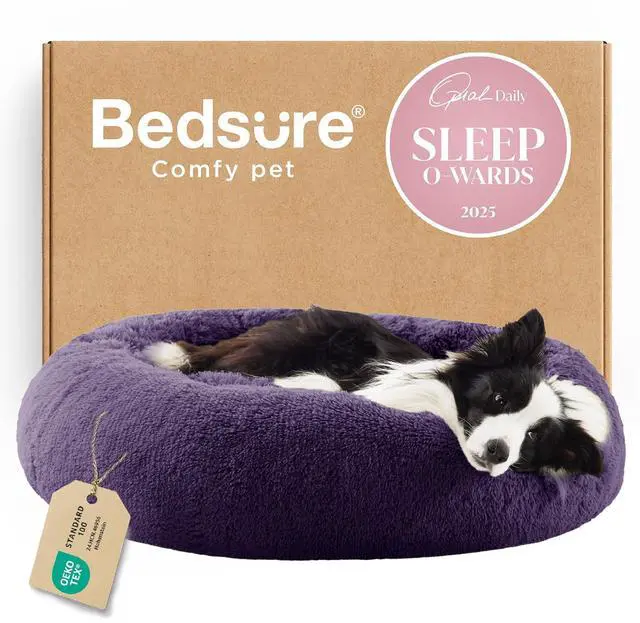 Main image of Calming Dog Beds Large Sized Dog Donut Washable Pet Bed,36in Purple | Fluffy Faux Fur Round Cuddler,with Removable Washable Cover,Anti-Slip Bottom,Anti-Anxiety,Deep Sleeping for Pets Up to 80 Lbs