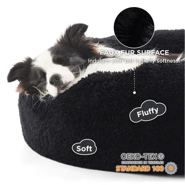 Alt view image 2 of 6 - Calming Dog Beds Large Sized Dog Donut Washable Pet Bed,36ins Black | Fluffy Faux Fur Round Cuddler,with Removable Washable Cover,Anti-Slip Bottom,Anti-Anxiety,Deep Sleeping for Pets Up to 80 Lbs