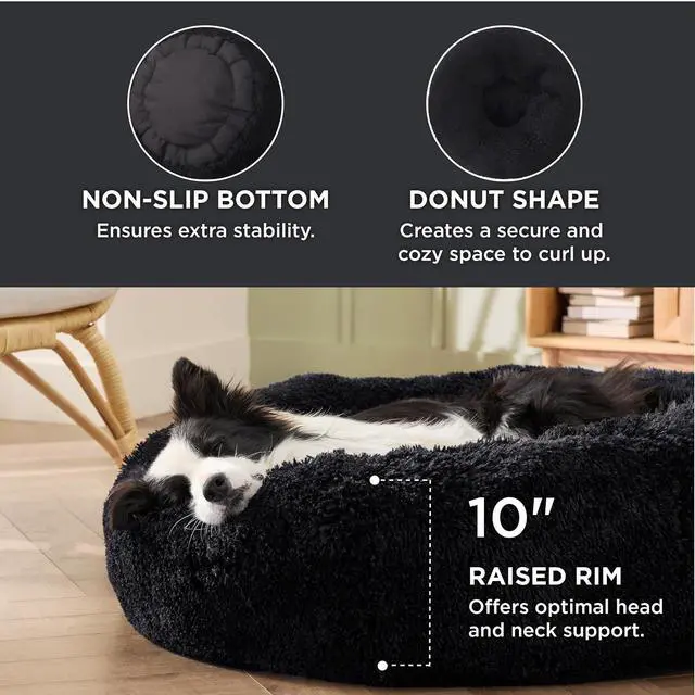Alt view image 3 of 6 - Calming Dog Beds Large Sized Dog Donut Washable Pet Bed,36ins Black | Fluffy Faux Fur Round Cuddler,with Removable Washable Cover,Anti-Slip Bottom,Anti-Anxiety,Deep Sleeping for Pets Up to 80 Lbs