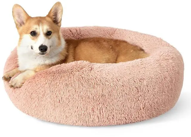 Main image of Calming Dog Bed Medium Size Dog Donut Washable Pet Bed,30ins Pink | Fluffy Faux Fur Round Cuddler,Machine Washable,Anti-Slip Bottom,Anti-Anxiety,Deep Sleeping for Pets Up to 45 Lbs