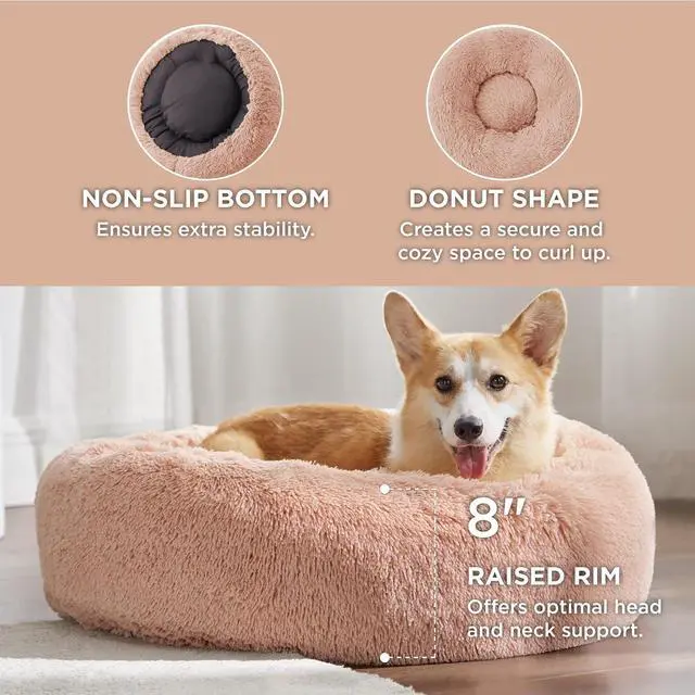 Alt view image 3 of 6 - Calming Dog Bed Medium Size Dog Donut Washable Pet Bed,30ins Pink | Fluffy Faux Fur Round Cuddler,Machine Washable,Anti-Slip Bottom,Anti-Anxiety,Deep Sleeping for Pets Up to 45 Lbs