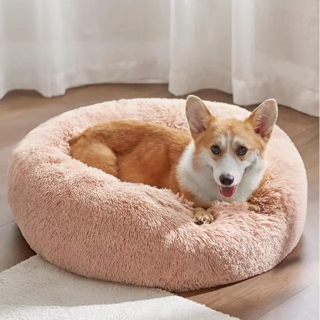 Alt view image 4 of 6 - Calming Dog Bed Medium Size Dog Donut Washable Pet Bed,30ins Pink | Fluffy Faux Fur Round Cuddler,Machine Washable,Anti-Slip Bottom,Anti-Anxiety,Deep Sleeping for Pets Up to 45 Lbs
