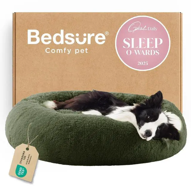 Main image of Calming Dog Beds Large Sized Dog Donut Washable Pet Bed,36ins Green | Fluffy Faux Fur Round Cuddler,with Removable Washable Cover,Anti-Slip Bottom,Anti-Anxiety,Deep Sleeping for Pets Up to 80 Lbs