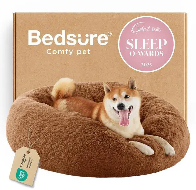 Main image of Calming Dog Bed Medium Size Dog Donut Washable Pet Bed,30ins Copper | Fluffy Faux Fur Round Cuddler,Machine Washable,Anti-Slip Bottom,Anti-Anxiety,Deep Sleeping for Pets Up to 45 Lbs