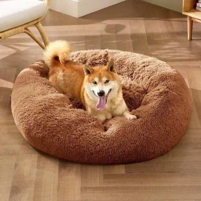 Alt view image 5 of 7 - Calming Dog Bed Medium Size Dog Donut Washable Pet Bed,30ins Copper | Fluffy Faux Fur Round Cuddler,Machine Washable,Anti-Slip Bottom,Anti-Anxiety,Deep Sleeping for Pets Up to 45 Lbs