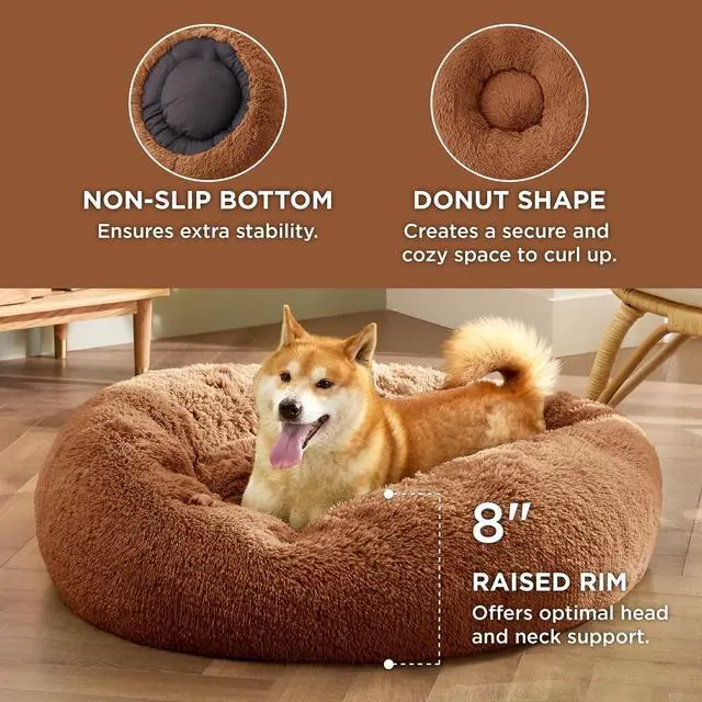 Alt view image 4 of 7 - Calming Dog Bed Medium Size Dog Donut Washable Pet Bed,30ins Copper | Fluffy Faux Fur Round Cuddler,Machine Washable,Anti-Slip Bottom,Anti-Anxiety,Deep Sleeping for Pets Up to 45 Lbs