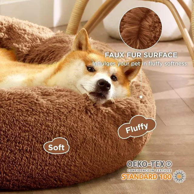 Alt view image 3 of 7 - Calming Dog Bed Medium Size Dog Donut Washable Pet Bed,30ins Copper | Fluffy Faux Fur Round Cuddler,Machine Washable,Anti-Slip Bottom,Anti-Anxiety,Deep Sleeping for Pets Up to 45 Lbs