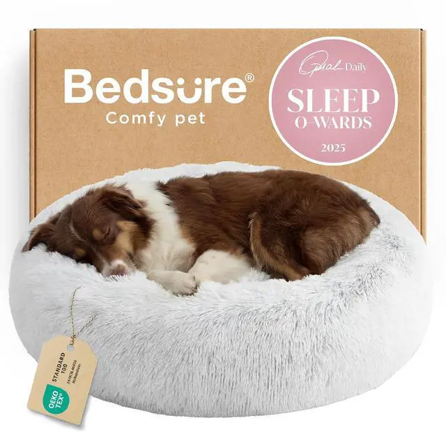 Main image of Calming Dog Beds Large Sized Dog Donut Washable Pet Bed,36ins | Fluffy Faux Fur Round Cuddler,with Removable Washable Cover,Anti-Slip Bottom,Anti-Anxiety,for Pets Up to 80 Lbs,Frost Grey