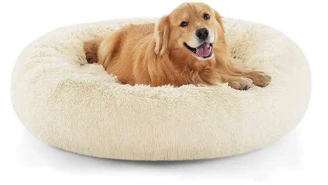 Main image of Calming XL Dog Bed Donut Washable Extra Large Pet Bed,45ins | Fluffy Faux Fur Round Cuddler,Machine Washable,Anti-Slip Bottom,Anti-Anxiety,Deep Sleeping for Pets Up to 120 Lbs,Ivory Beige