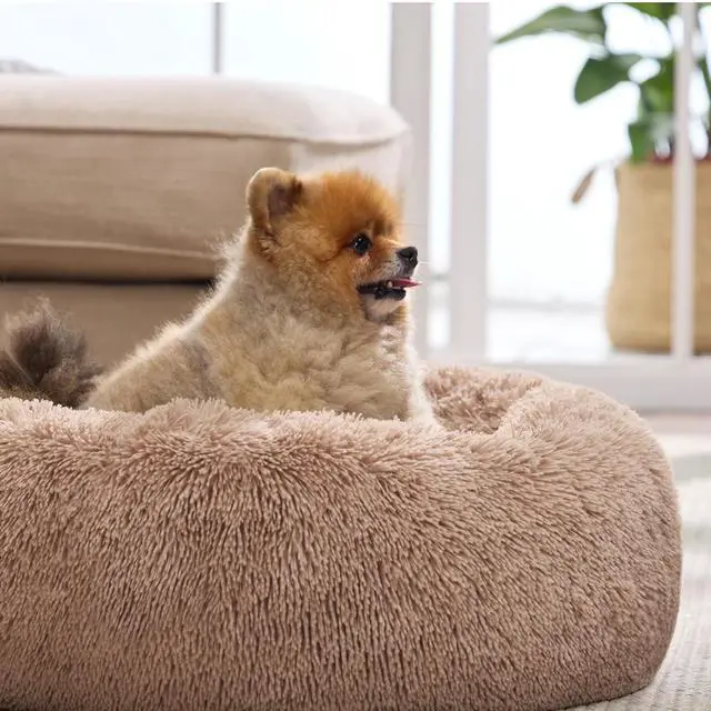 Alt view image 7 of 7 - Calming Small Medium Dog Bed Donut Washable Puppy Bed,27ins Camel | Oprah Daily Award,Fluffy Faux Fur Round Cuddler,Anti-Slip Bottom,Anti-Anxiety,Deep Sleeping for Pets Up to 35 Lbs