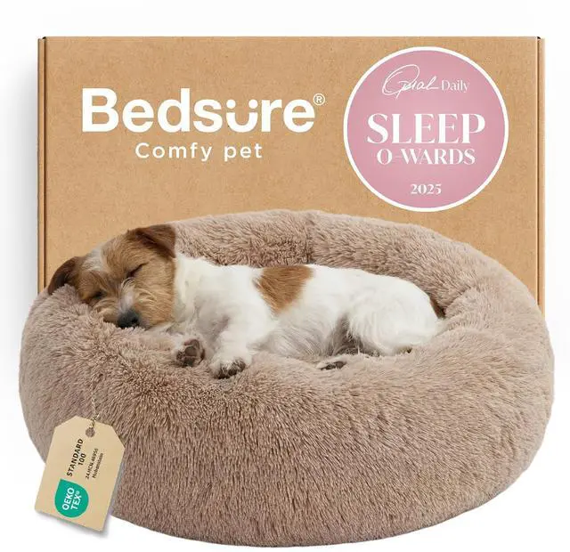 Main image of Calming Small Medium Dog Bed Donut Washable Puppy Bed,27ins Camel | Oprah Daily Award,Fluffy Faux Fur Round Cuddler,Anti-Slip Bottom,Anti-Anxiety,Deep Sleeping for Pets Up to 35 Lbs