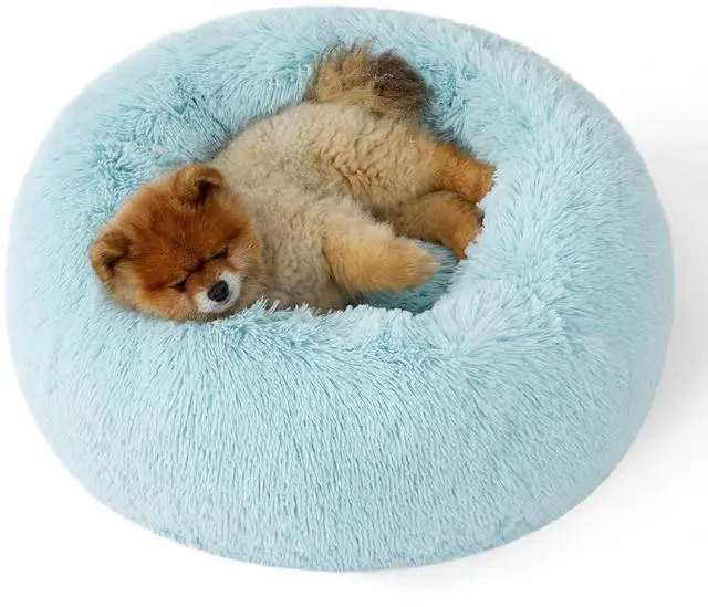 Main image of Calming Small Dog Bed Donut Washable CatPuppy Bed,23 inches | Fluffy Faux Fur Round Cuddler,Anti-Slip Bottom,Anti-Anxiety,Deep Sleeping for Large Cat & Pets Up to 25 Lbs,Aqua Blue